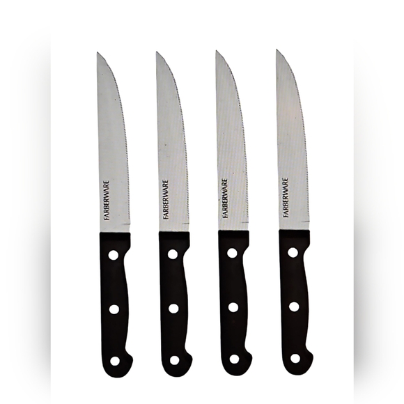 Farberware 4 Pack 4.5 Inch Triple Riveted Steak Knife Set Black Handle - Picture 1 of 5